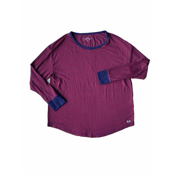 Vineyard Vines Long Sleeve Red Blue Striped Women Shirt size M Soft stretch crew - Picture 2 of 11